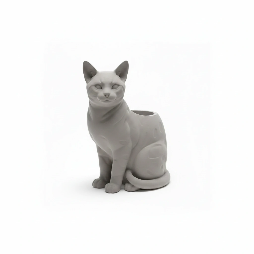 Mini Ghiveci Decorativ Forma Pisica Bengal Imprimat 3D - culoare Gri, imprimare 3D Vibecraft