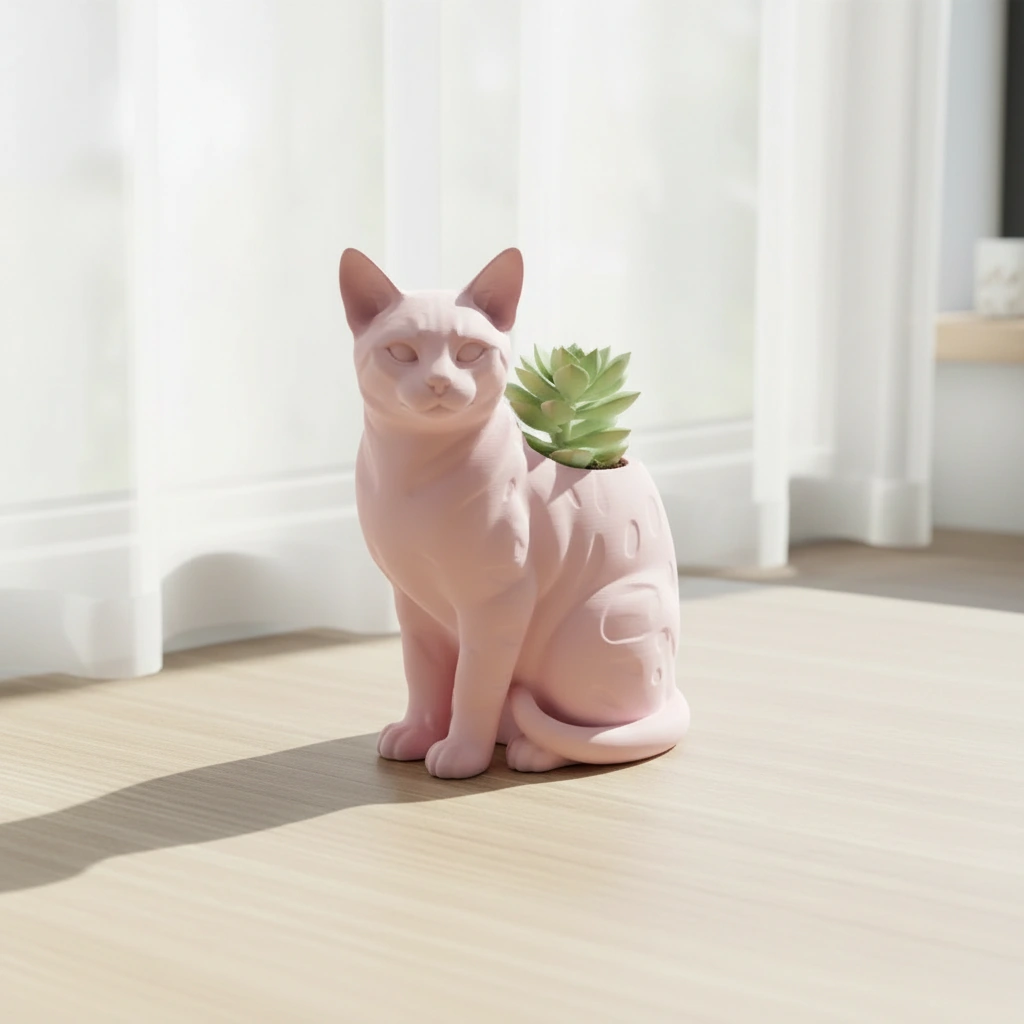 Mini Ghiveci Decorativ Forma Pisica Bengal Imprimat 3D - culoare Roz, imprimare 3D Vibecraft