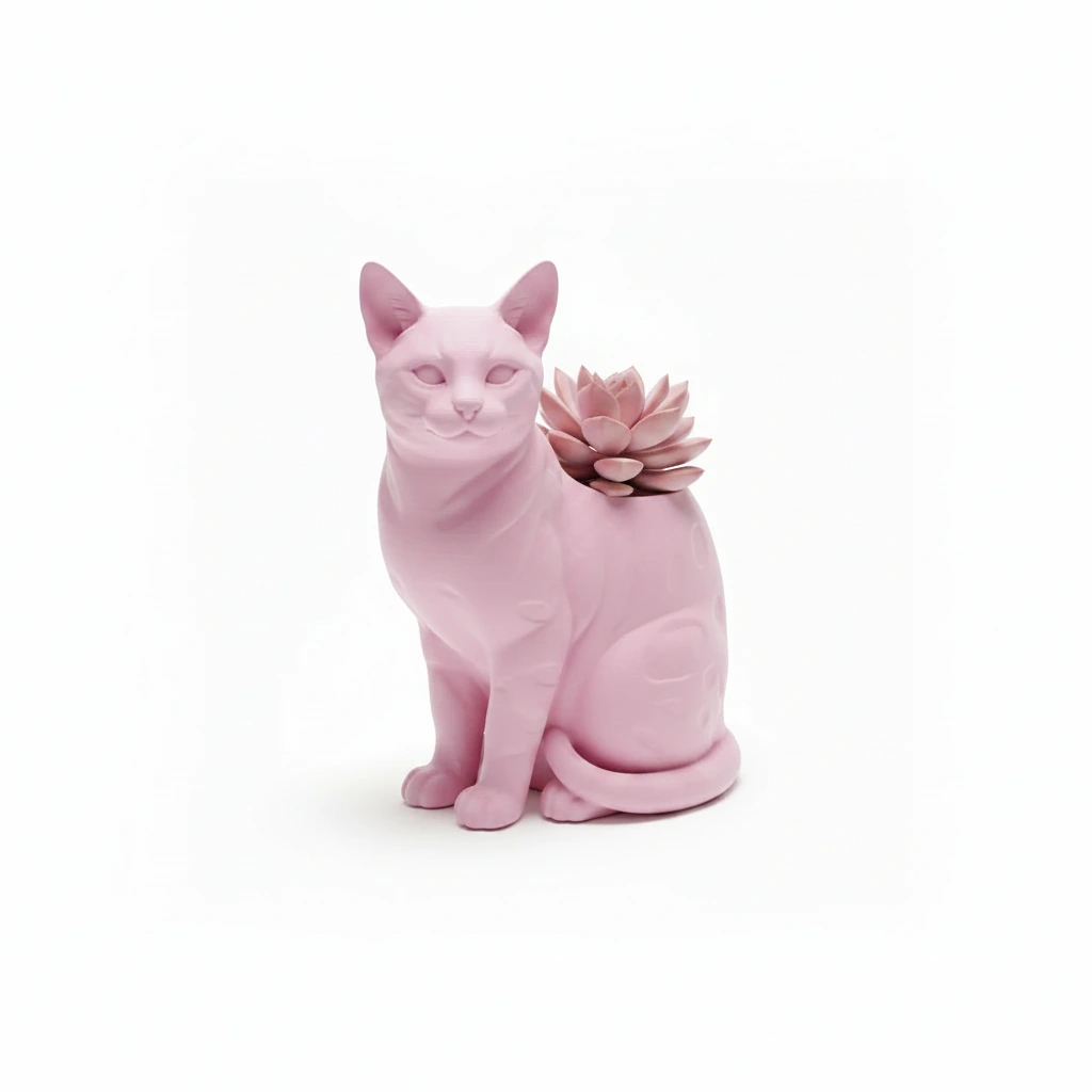 Mini Ghiveci Decorativ Forma Pisica Bengal Imprimat 3D - culoare Roz, imprimare 3D Vibecraft
