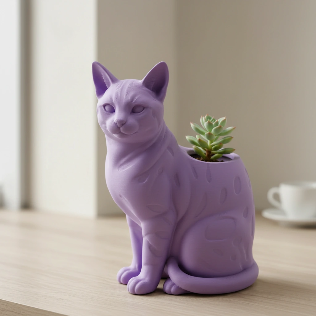 Mini Ghiveci Decorativ Forma Pisica Bengal Imprimat 3D - culoare Mov, imprimare 3D Vibecraft