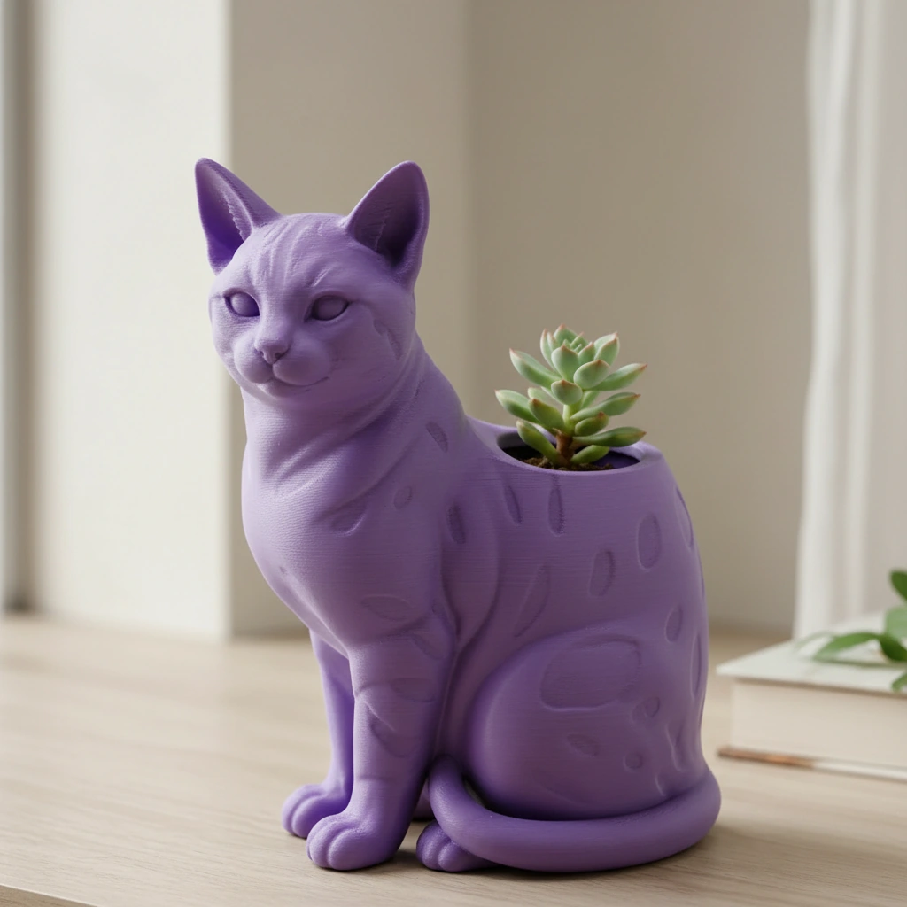 Mini Ghiveci Decorativ Forma Pisica Bengal Imprimat 3D - culoare Mov, imprimare 3D Vibecraft