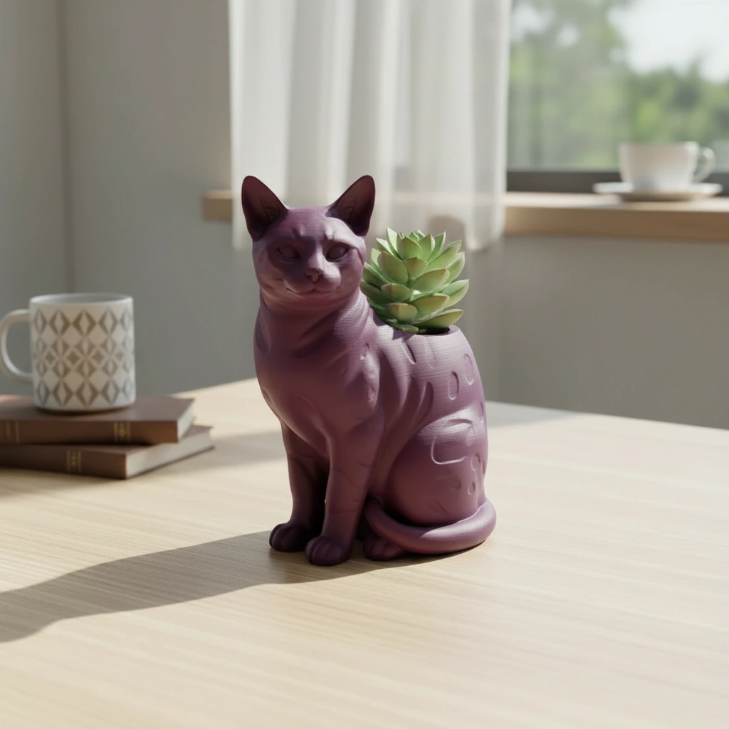 Mini Ghiveci Decorativ Forma Pisica Bengal Imprimat 3D - culoare Roșu, imprimare 3D Vibecraft
