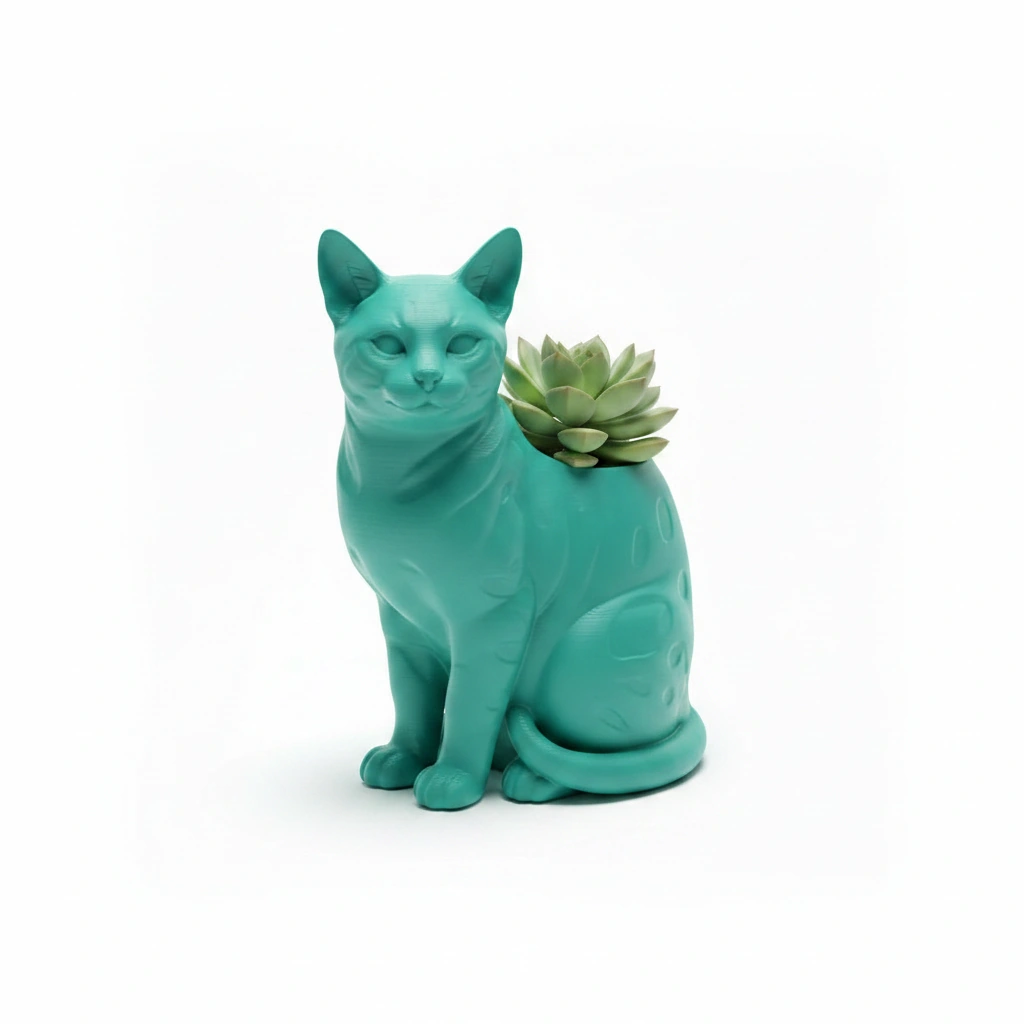 Mini Ghiveci Decorativ Forma Pisica Bengal Imprimat 3D - culoare Albastru verzui, imprimare 3D Vibecraft