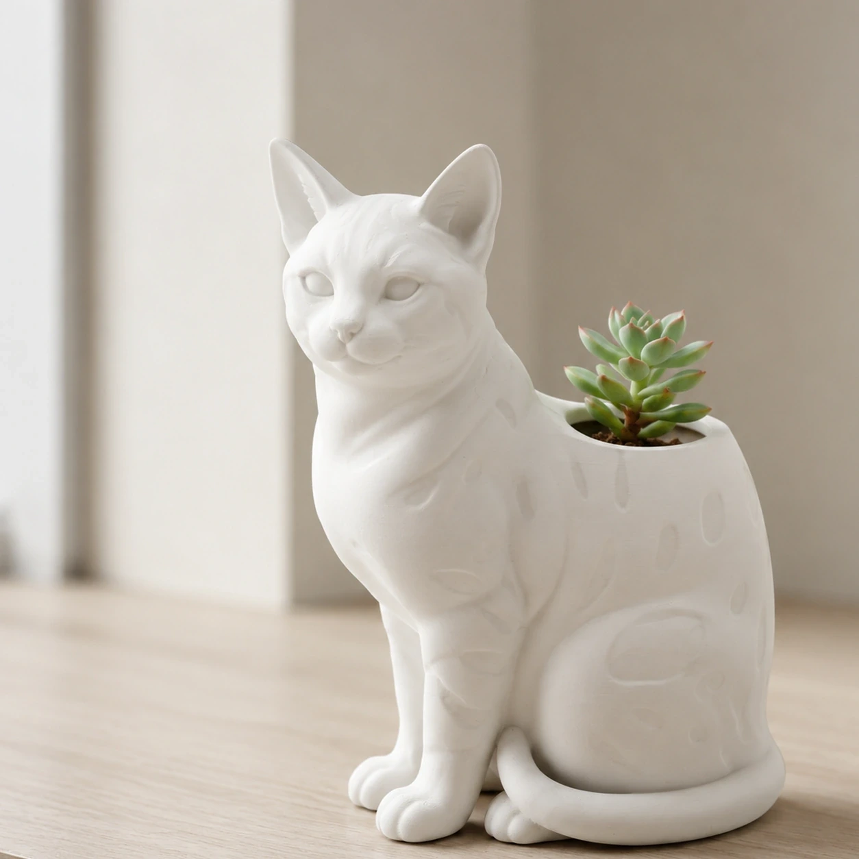 Mini Ghiveci Decorativ Forma Pisica Bengal Imprimat 3D - culoare Alb, produs imprimat 3D Vibecraft