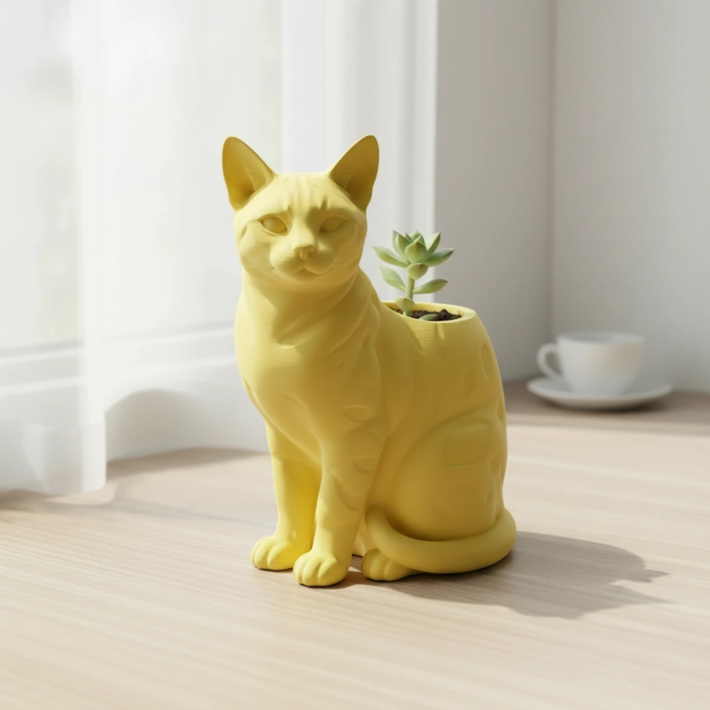 Mini Ghiveci Decorativ Forma Pisica Bengal Imprimat 3D - culoare Galben, imprimare 3D Vibecraft