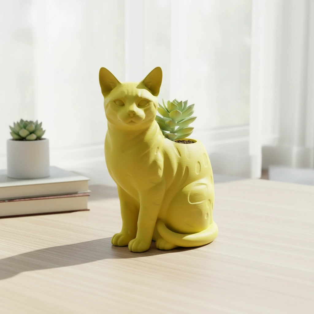 Mini Ghiveci Decorativ Forma Pisica Bengal Imprimat 3D - culoare Galben, imprimare 3D Vibecraft