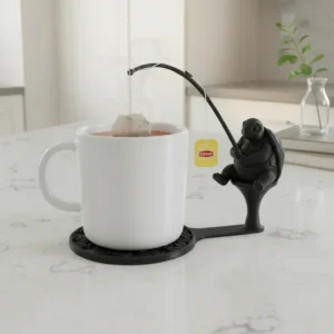 Suport Plic Ceai cu Broască Țestoasă Pescară și Coaster Integrat - Negru compozit mat, imprimare 3D Vibecraft