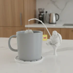 Suport Plic Ceai cu Broască Țestoasă Pescară și Coaster Integrat - culoare Alb, produs imprimat 3D Vibecraft
