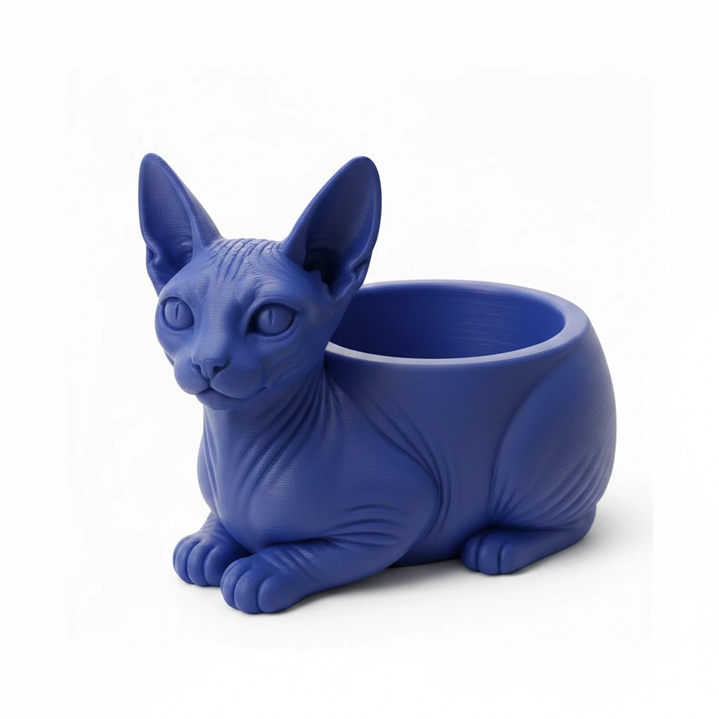 Mini ghiveci decorativ Pisica Sphynx, Suport Plante si Suculente - culoare Albastru, imprimare 3D Vibecraft