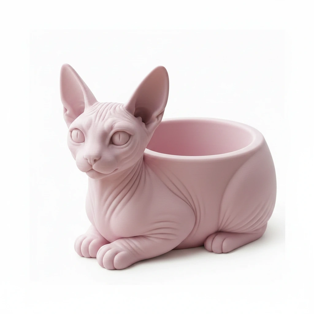 Mini ghiveci decorativ Pisica Sphynx, Suport Plante si Suculente - culoare Roz, imprimare 3D Vibecraft