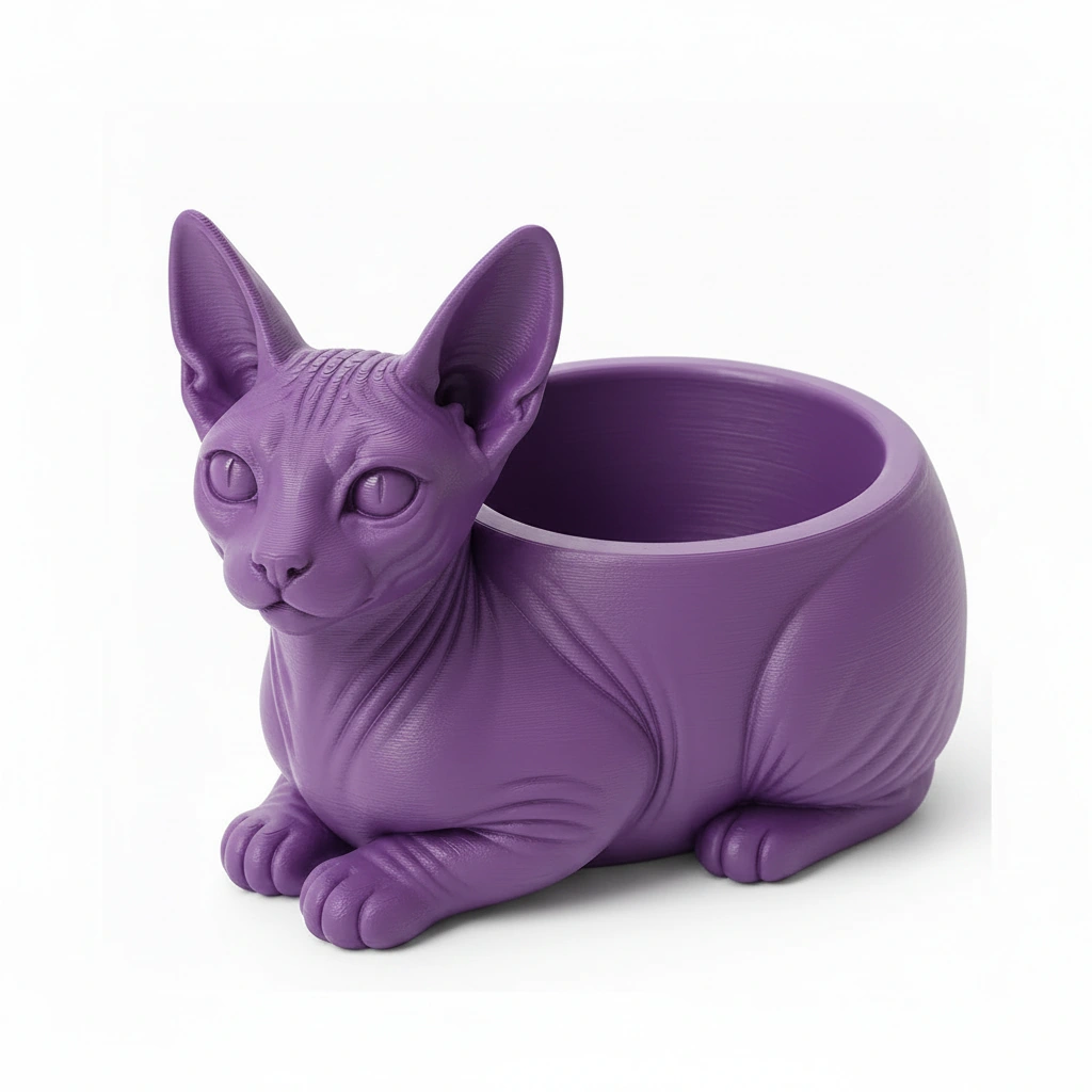 Mini ghiveci decorativ Pisica Sphynx, Suport Plante si Suculente - culoare Mov, imprimare 3D Vibecraft