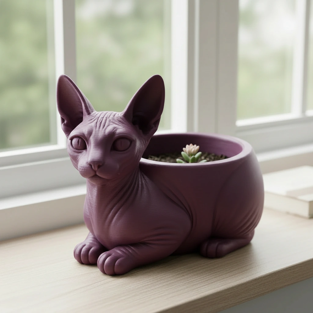 Mini ghiveci decorativ Pisica Sphynx, Suport Plante si Suculente - culoare Roșu, imprimare 3D Vibecraft