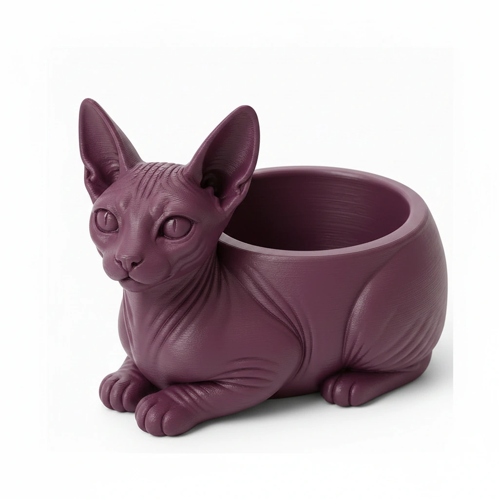 Mini ghiveci decorativ Pisica Sphynx, Suport Plante si Suculente - culoare Roșu, imprimare 3D Vibecraft
