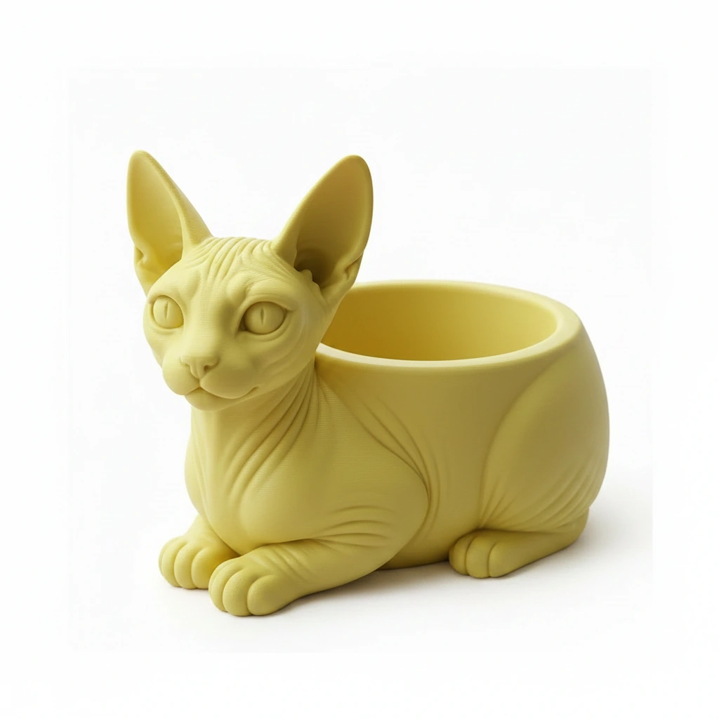 Mini ghiveci decorativ Pisica Sphynx, Suport Plante si Suculente - culoare Galben, imprimare 3D Vibecraft