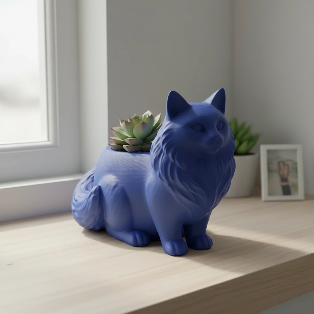 Ghiveci Decorativ Pisica Norvegiană de Pădure pentru Plante Mici - culoare Albastru, imprimare 3D Vibecraft