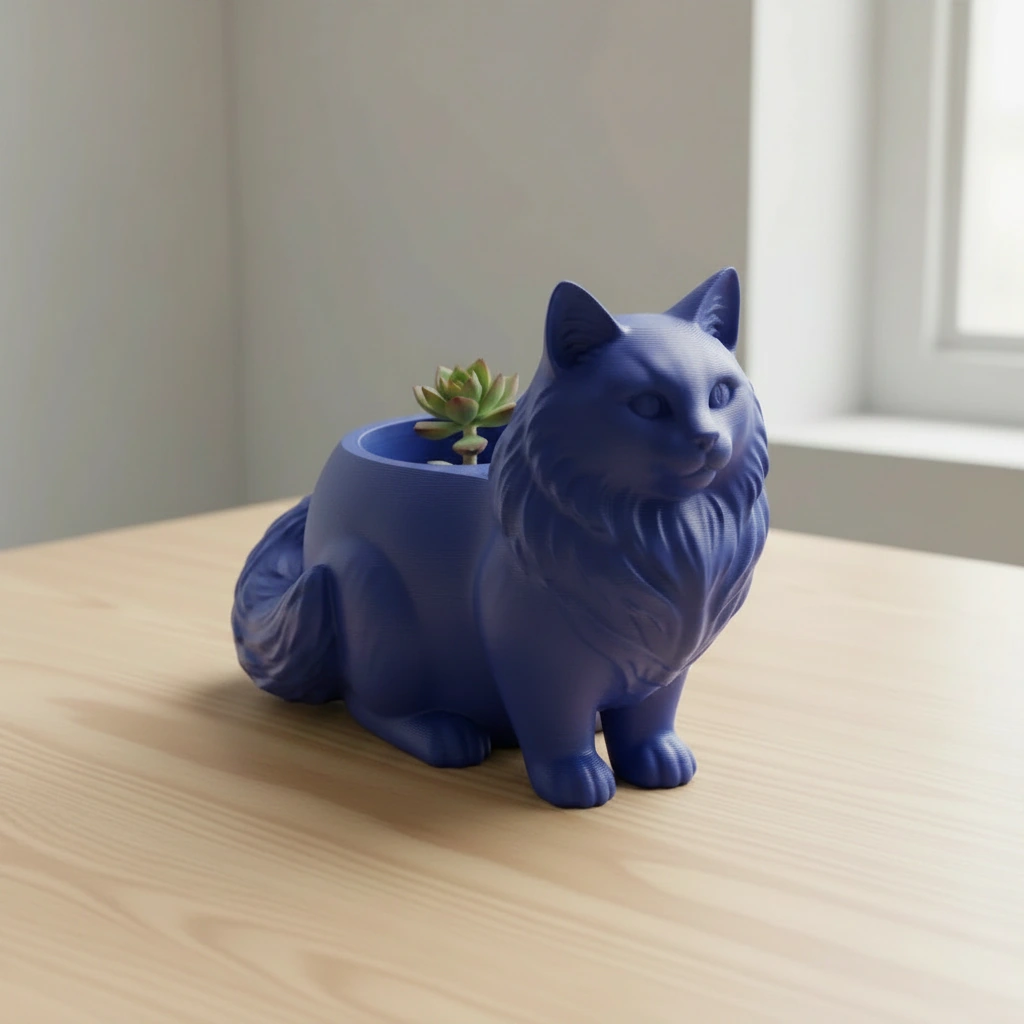 Ghiveci Decorativ Pisica Norvegiană de Pădure pentru Plante Mici - culoare Albastru, imprimare 3D Vibecraft