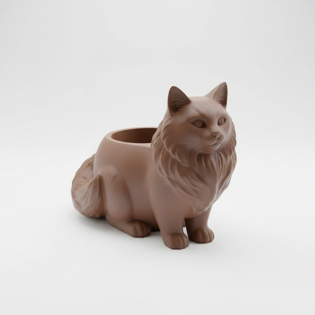 Ghiveci Decorativ Pisica Norvegiană de Pădure pentru Plante Mici - culoare Maro, imprimare 3D Vibecraft