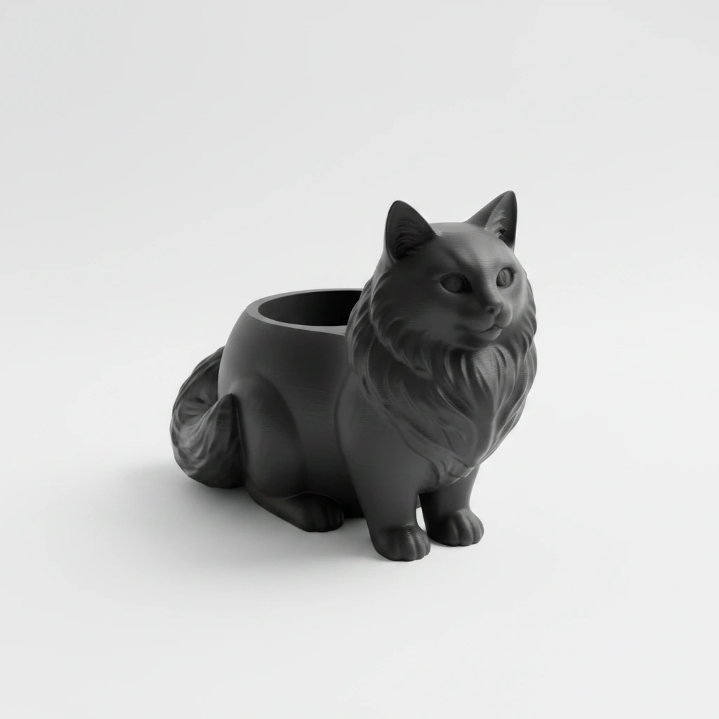 Ghiveci Decorativ Pisica Norvegiană de Pădure pentru Plante Mici - Negru compozit mat, imprimare 3D Vibecraft