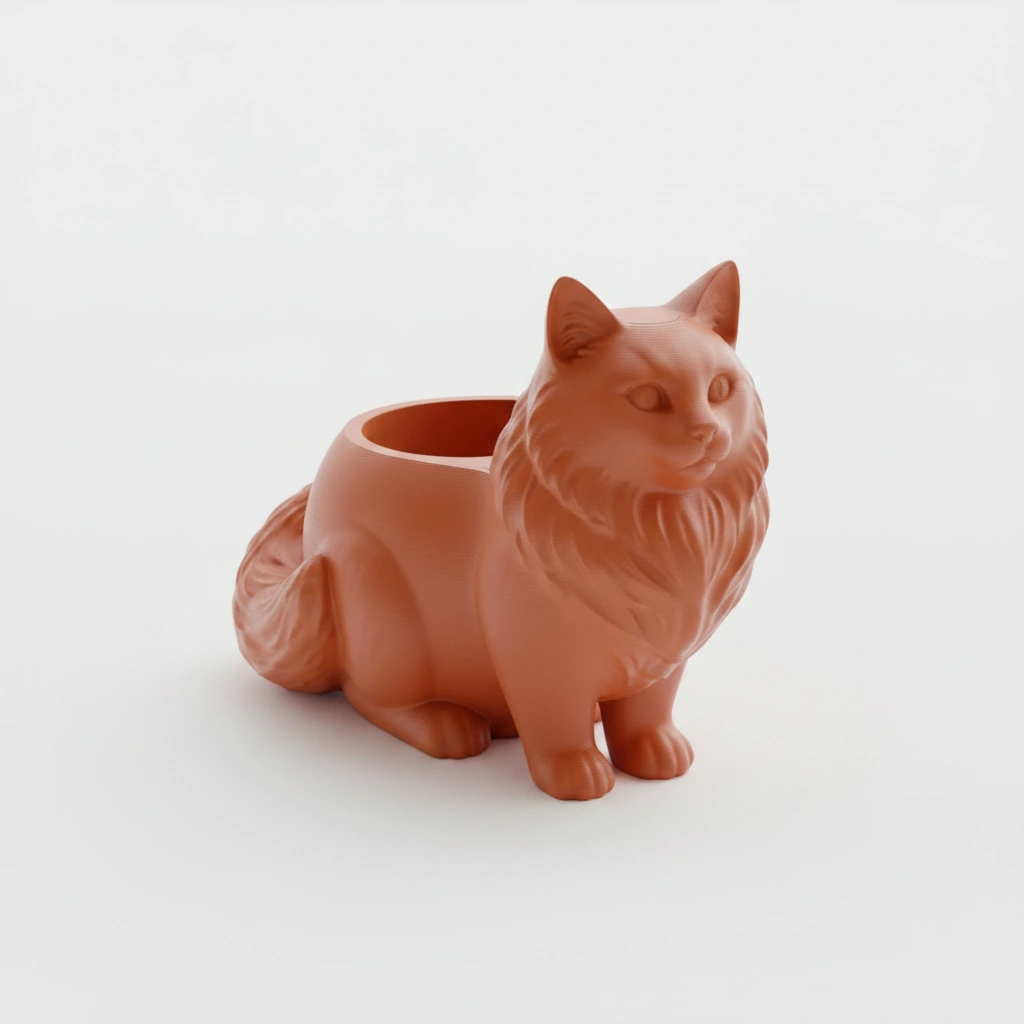 Ghiveci Decorativ Pisica Norvegiană de Pădure pentru Plante Mici - Orange compozit mat, imprimare 3D Vibecraft