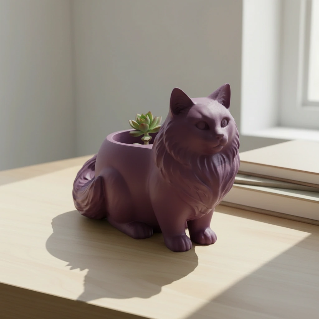 Ghiveci Decorativ Pisica Norvegiană de Pădure pentru Plante Mici - Purple red compozit mat, imprimare 3D Vibecraft