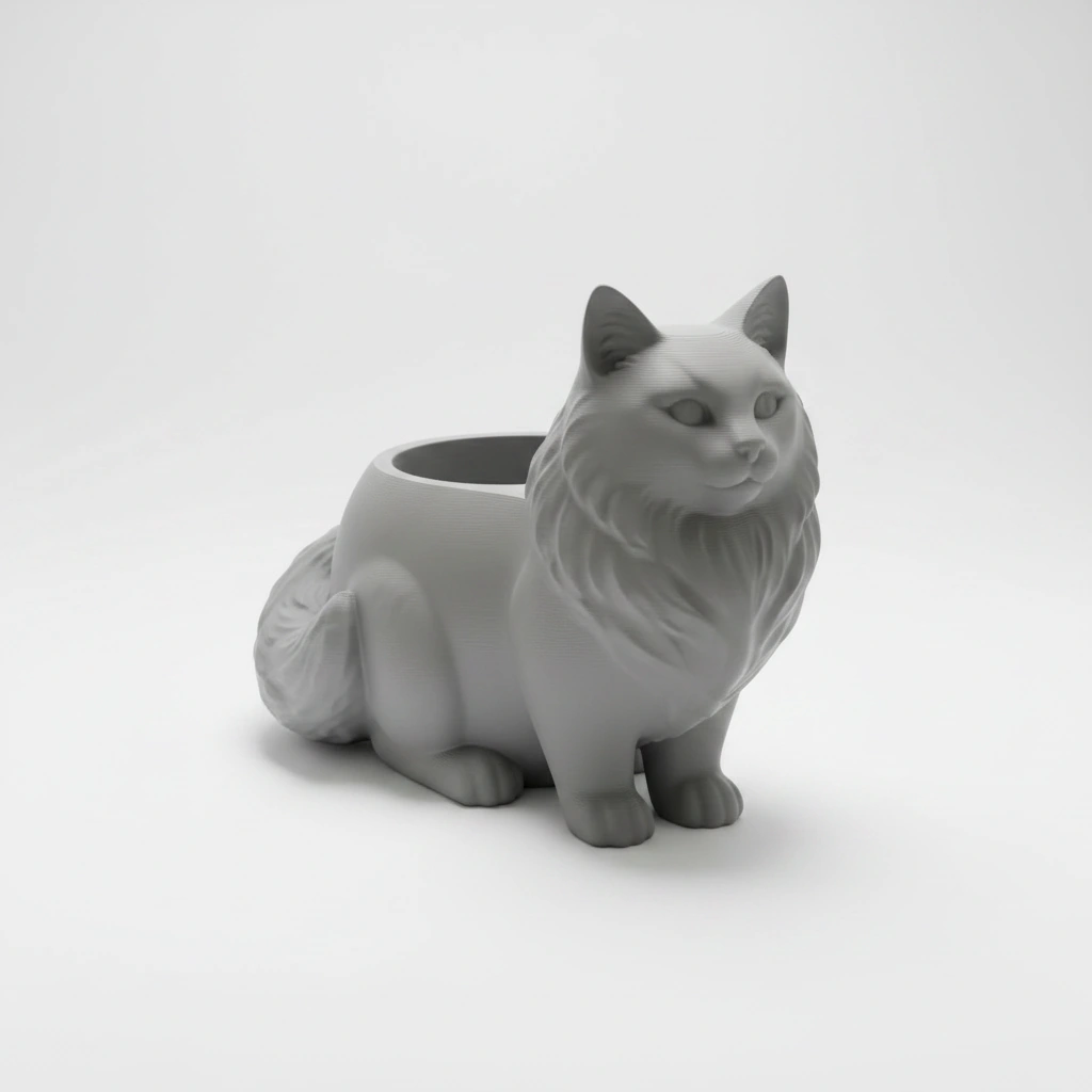 Ghiveci Decorativ Pisica Norvegiană de Pădure pentru Plante Mici - culoare Gri, imprimare 3D Vibecraft
