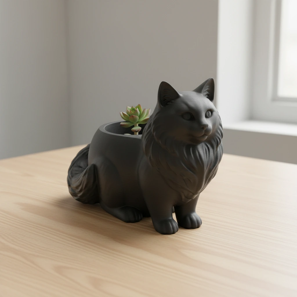 Ghiveci Decorativ Pisica Norvegiană de Pădure pentru Plante Mici - variante de culoare, produs imprimat 3D Vibecraft