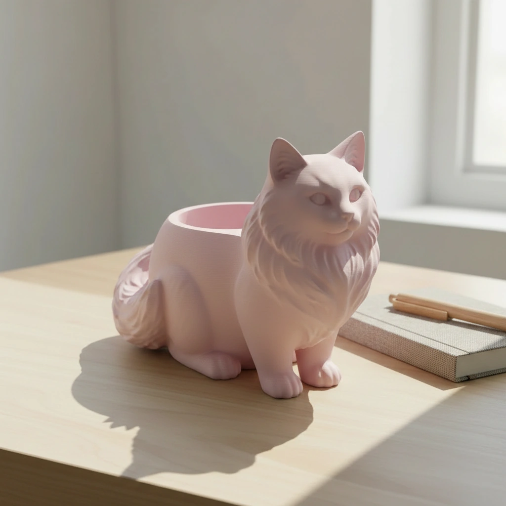 Ghiveci Decorativ Pisica Norvegiană de Pădure pentru Plante Mici - culoare Roz, imprimare 3D Vibecraft
