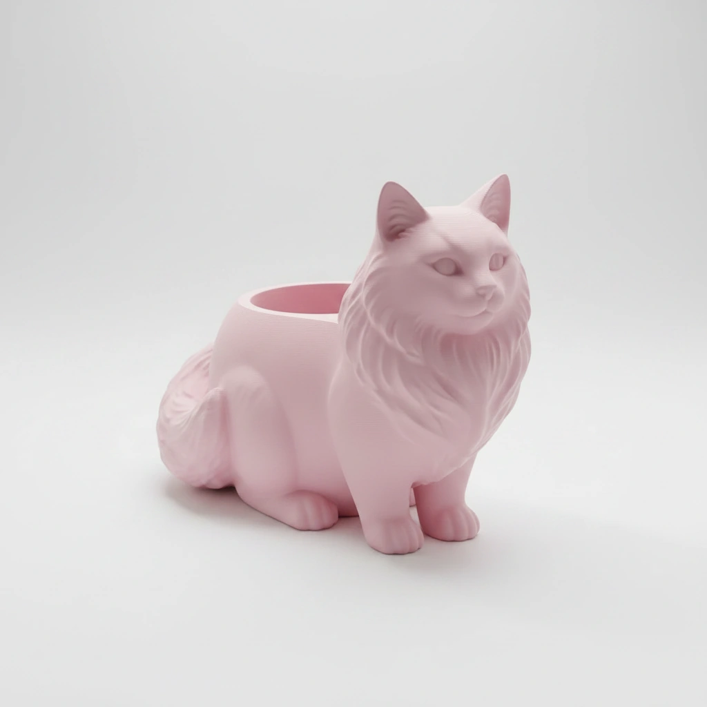 Ghiveci Decorativ Pisica Norvegiană de Pădure pentru Plante Mici - culoare Roz, imprimare 3D Vibecraft