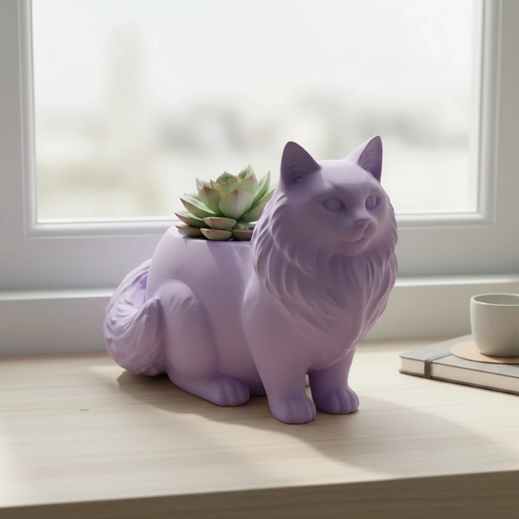 Ghiveci Decorativ Pisica Norvegiană de Pădure pentru Plante Mici - culoare Mov, imprimare 3D Vibecraft