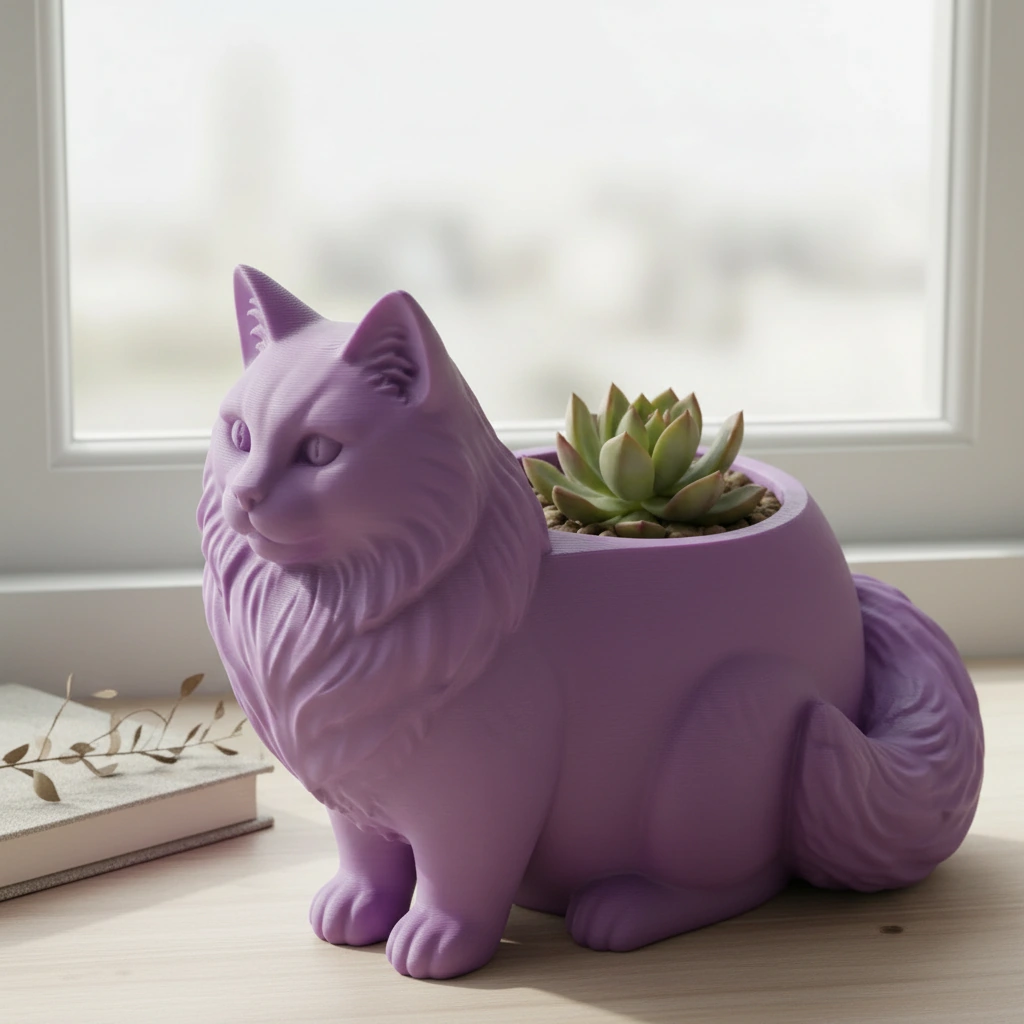 Ghiveci Decorativ Pisica Norvegiană de Pădure pentru Plante Mici - culoare Mov, imprimare 3D Vibecraft