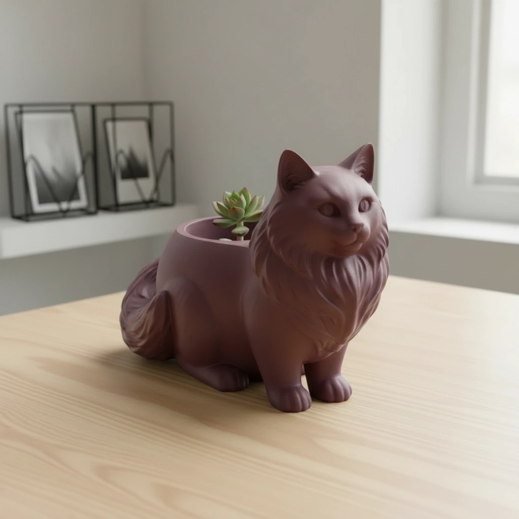 Ghiveci Decorativ Pisica Norvegiană de Pădure pentru Plante Mici - culoare Roșu, imprimare 3D Vibecraft