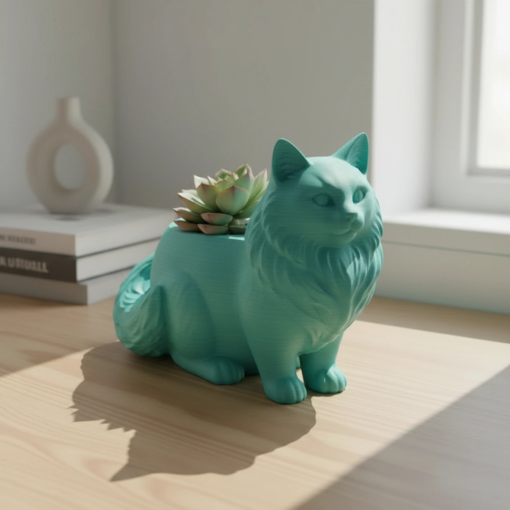 Ghiveci Decorativ Pisica Norvegiană de Pădure pentru Plante Mici - culoare Albastru verzui, imprimare 3D Vibecraft