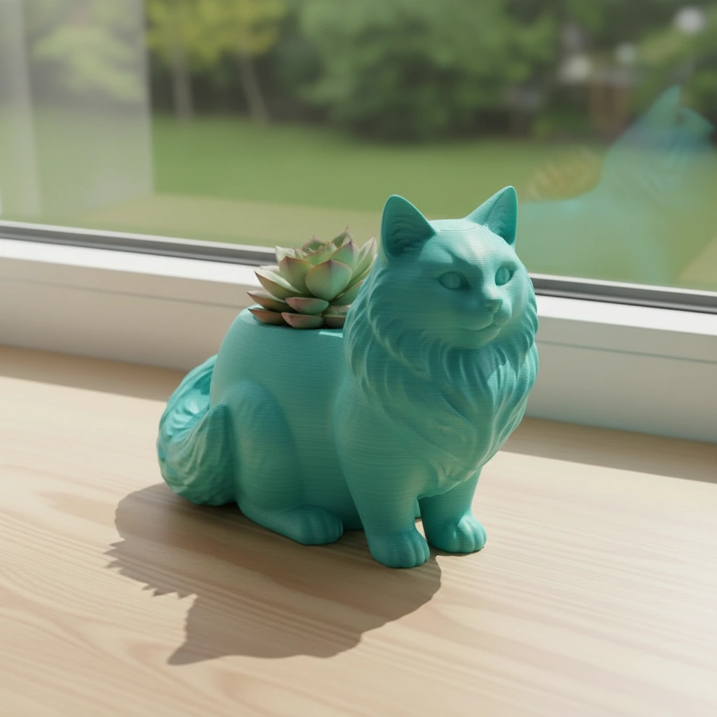 Ghiveci Decorativ Pisica Norvegiană de Pădure pentru Plante Mici - culoare Albastru verzui, imprimare 3D Vibecraft