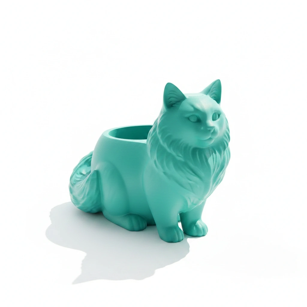 Ghiveci Decorativ Pisica Norvegiană de Pădure pentru Plante Mici - culoare Albastru verzui, imprimare 3D Vibecraft