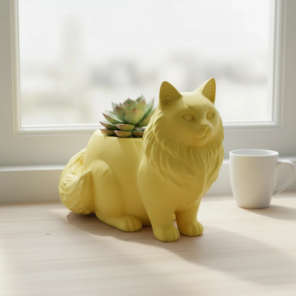 Ghiveci Decorativ Pisica Norvegiană de Pădure pentru Plante Mici - culoare Galben, imprimare 3D Vibecraft