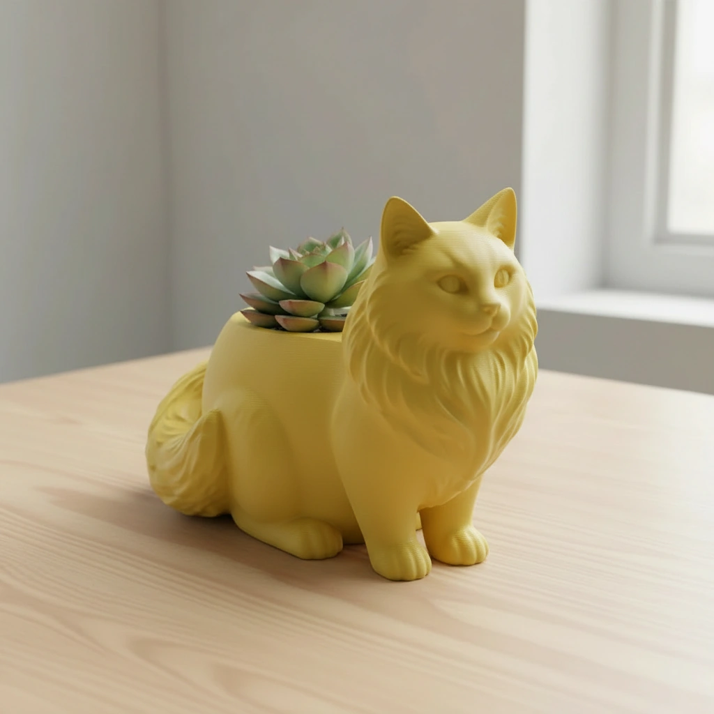 Ghiveci Decorativ Pisica Norvegiană de Pădure pentru Plante Mici - culoare Galben, imprimare 3D Vibecraft