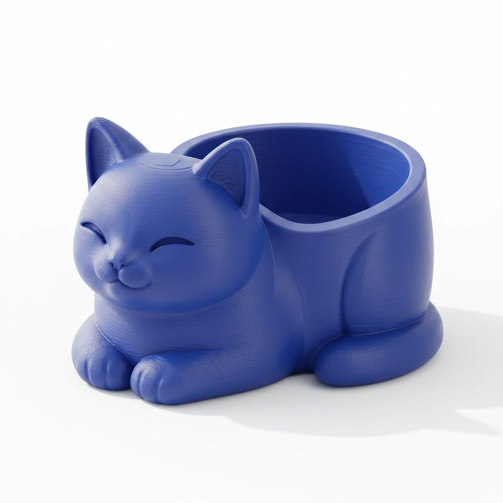 Mini Ghiveci Decorativ Forma Pisica, Suport Plante Mici Imprimat 3D - culoare Albastru, imprimare 3D Vibecraft