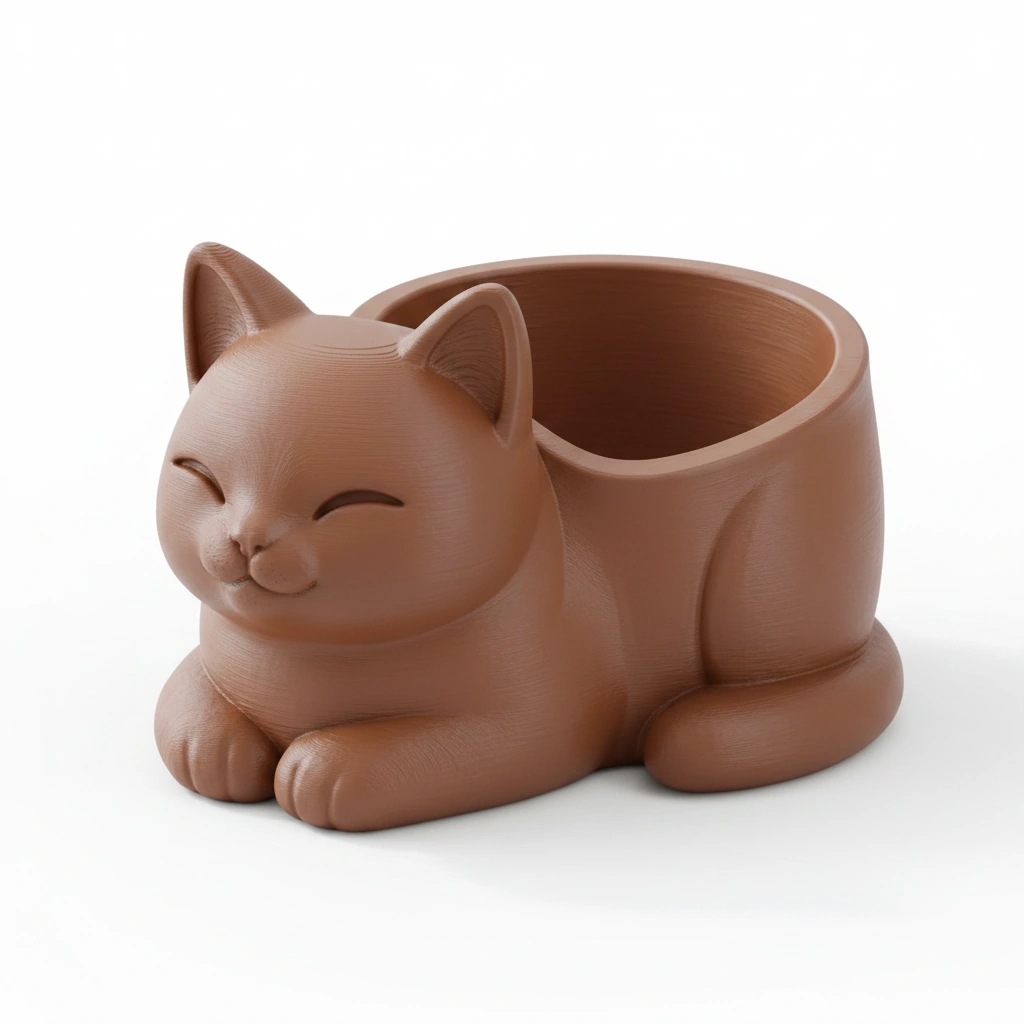 Mini Ghiveci Decorativ Forma Pisica, Suport Plante Mici Imprimat 3D - culoare Maro, imprimare 3D Vibecraft