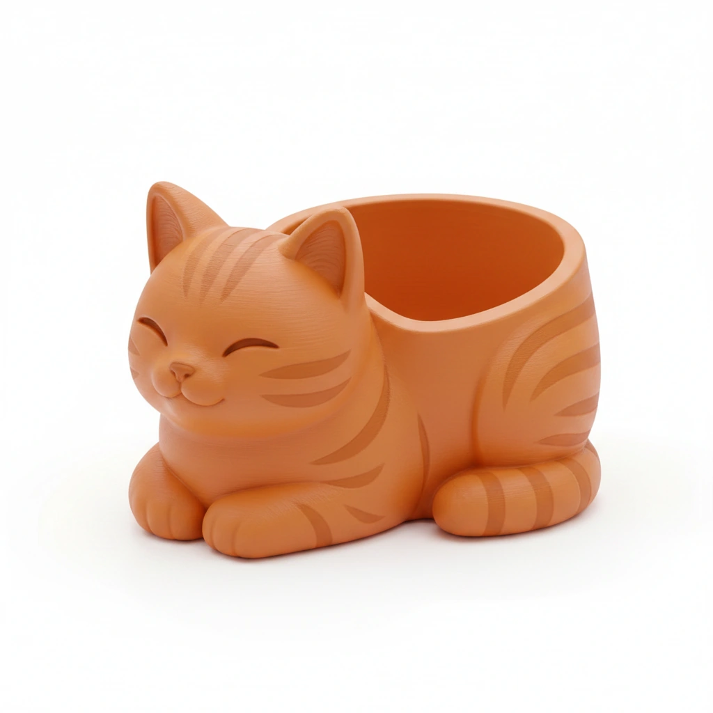 Mini Ghiveci Decorativ Forma Pisica, Suport Plante Mici Imprimat 3D - Orange compozit mat, imprimare 3D Vibecraft