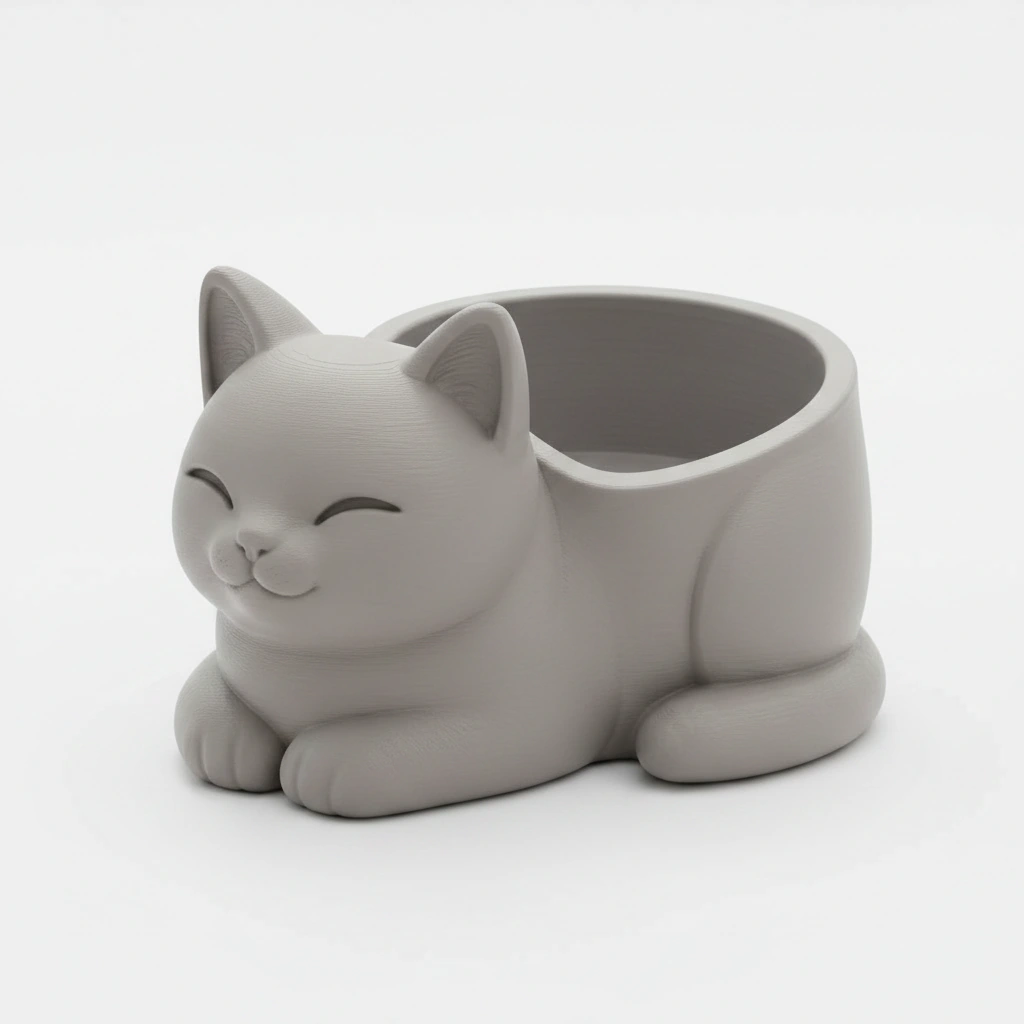Mini Ghiveci Decorativ Forma Pisica, Suport Plante Mici Imprimat 3D - culoare Gri, imprimare 3D Vibecraft