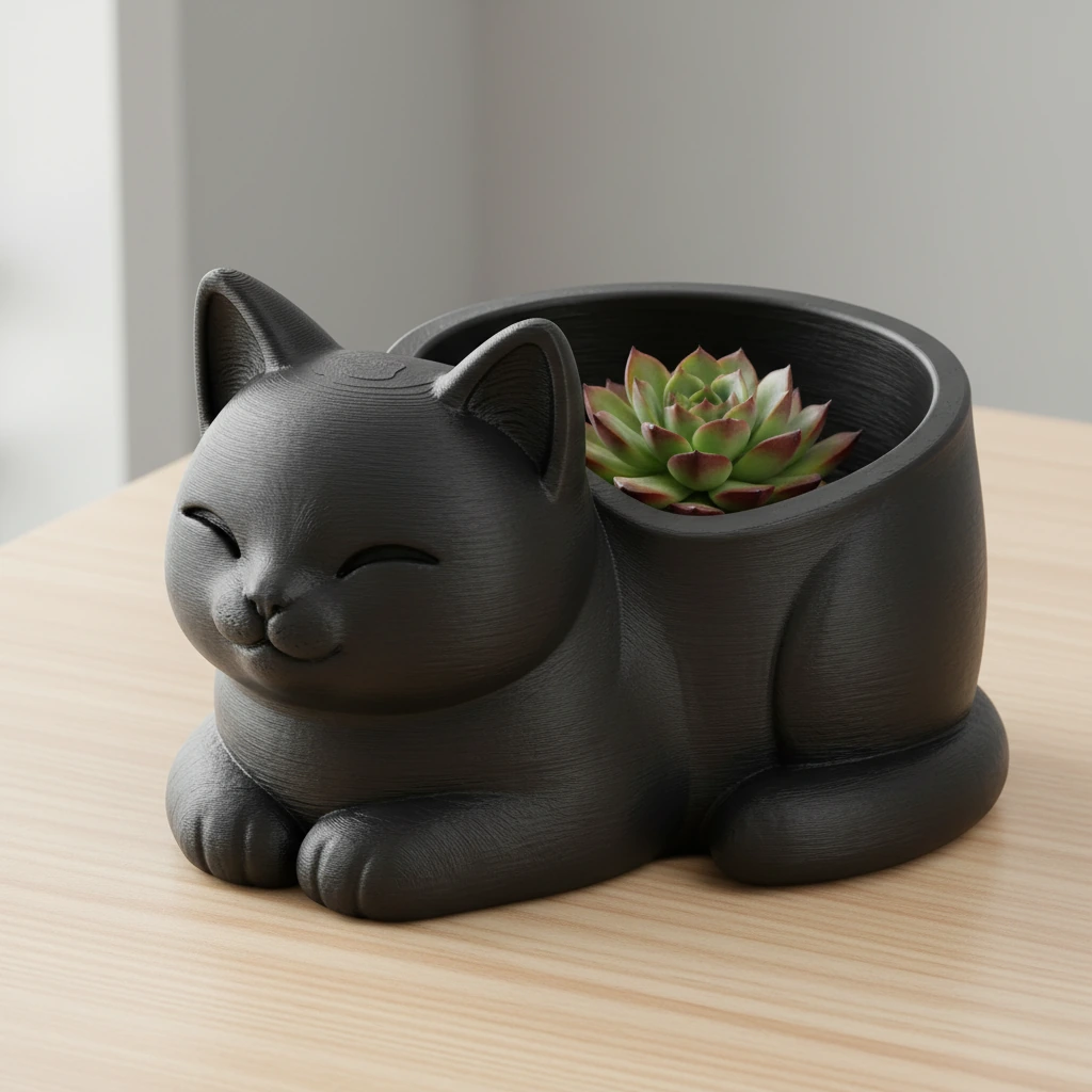 Mini Ghiveci Decorativ Forma Pisica, Suport Plante Mici Imprimat 3D - variante de culoare, produs imprimat 3D Vibecraft