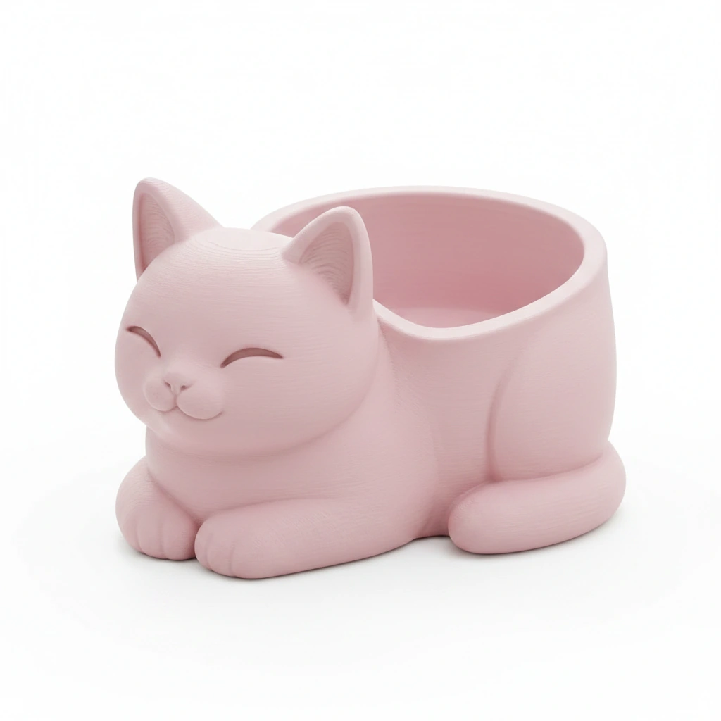 Mini Ghiveci Decorativ Forma Pisica, Suport Plante Mici Imprimat 3D - culoare Roz, imprimare 3D Vibecraft