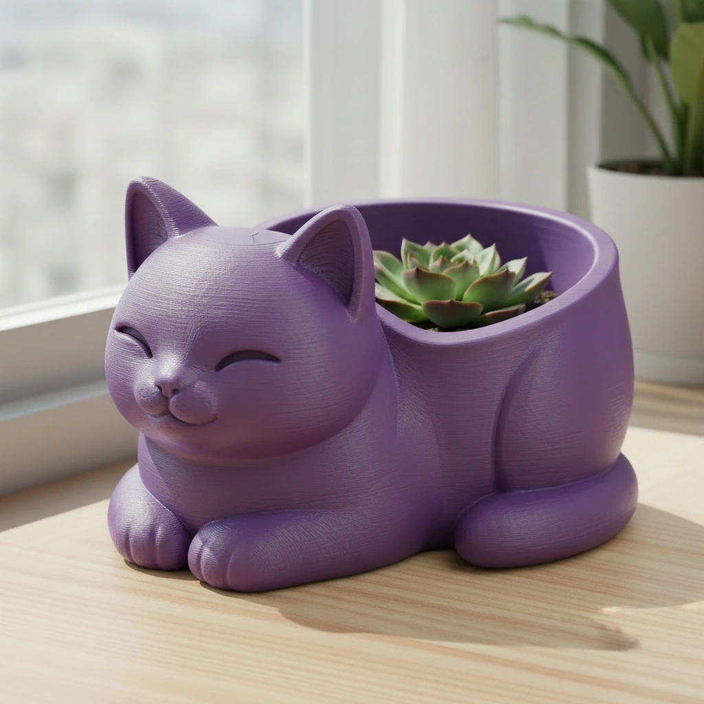 Mini Ghiveci Decorativ Forma Pisica, Suport Plante Mici Imprimat 3D - culoare Mov, imprimare 3D Vibecraft