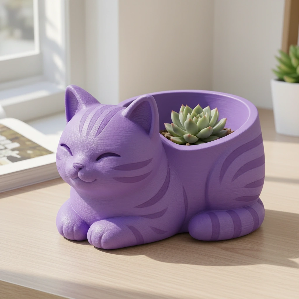 Mini Ghiveci Decorativ Forma Pisica, Suport Plante Mici Imprimat 3D - culoare Mov, imprimare 3D Vibecraft