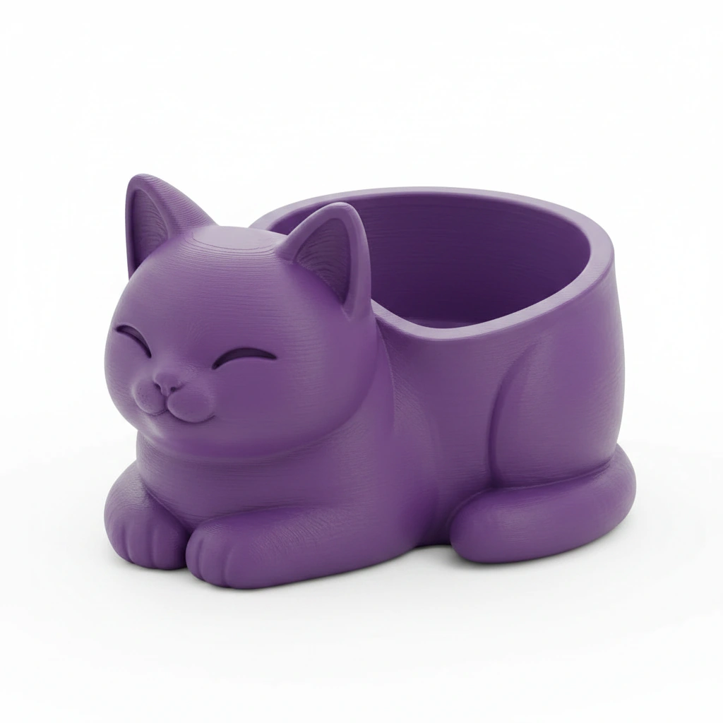 Mini Ghiveci Decorativ Forma Pisica, Suport Plante Mici Imprimat 3D - culoare Mov, imprimare 3D Vibecraft