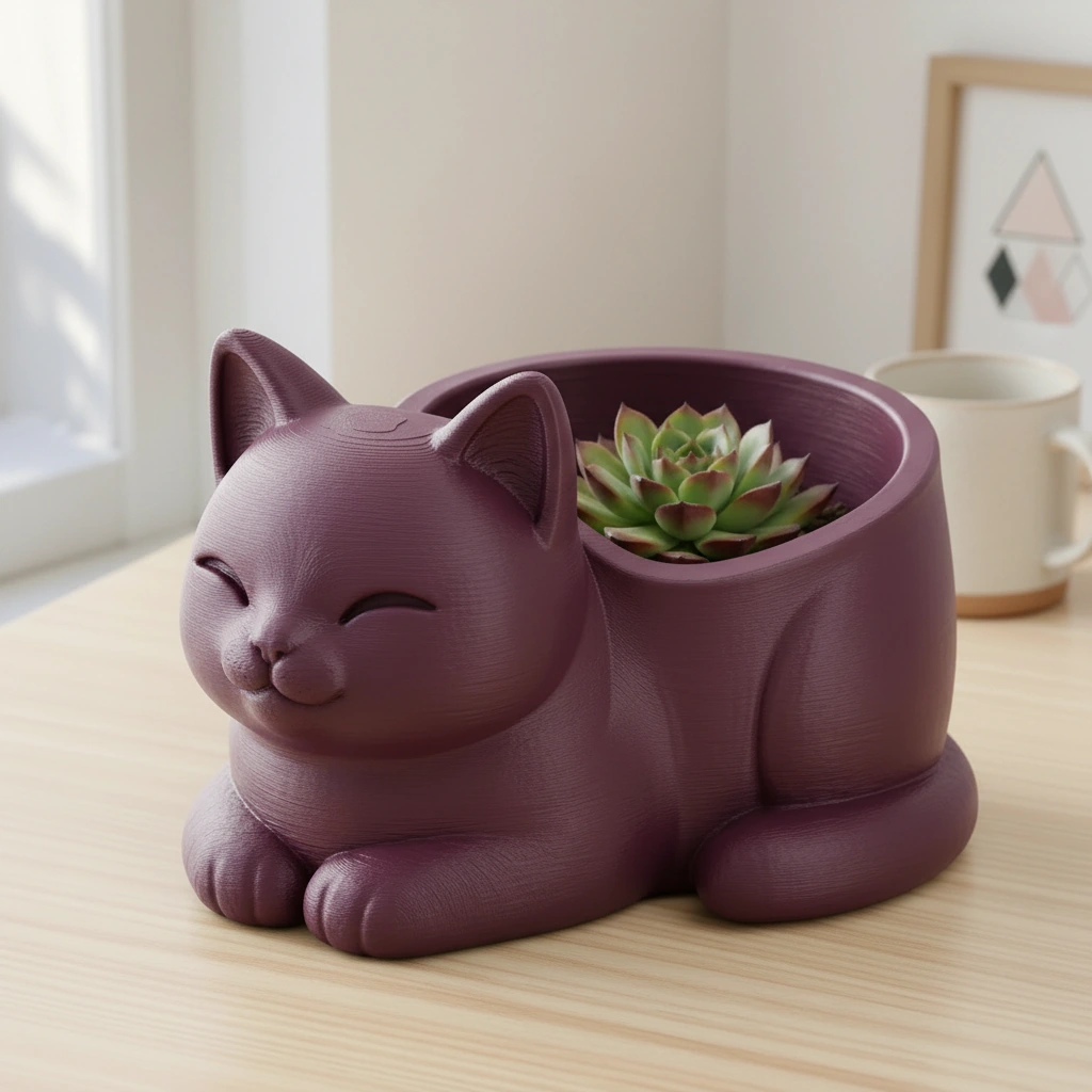 Mini Ghiveci Decorativ Forma Pisica, Suport Plante Mici Imprimat 3D - culoare Roșu, imprimare 3D Vibecraft