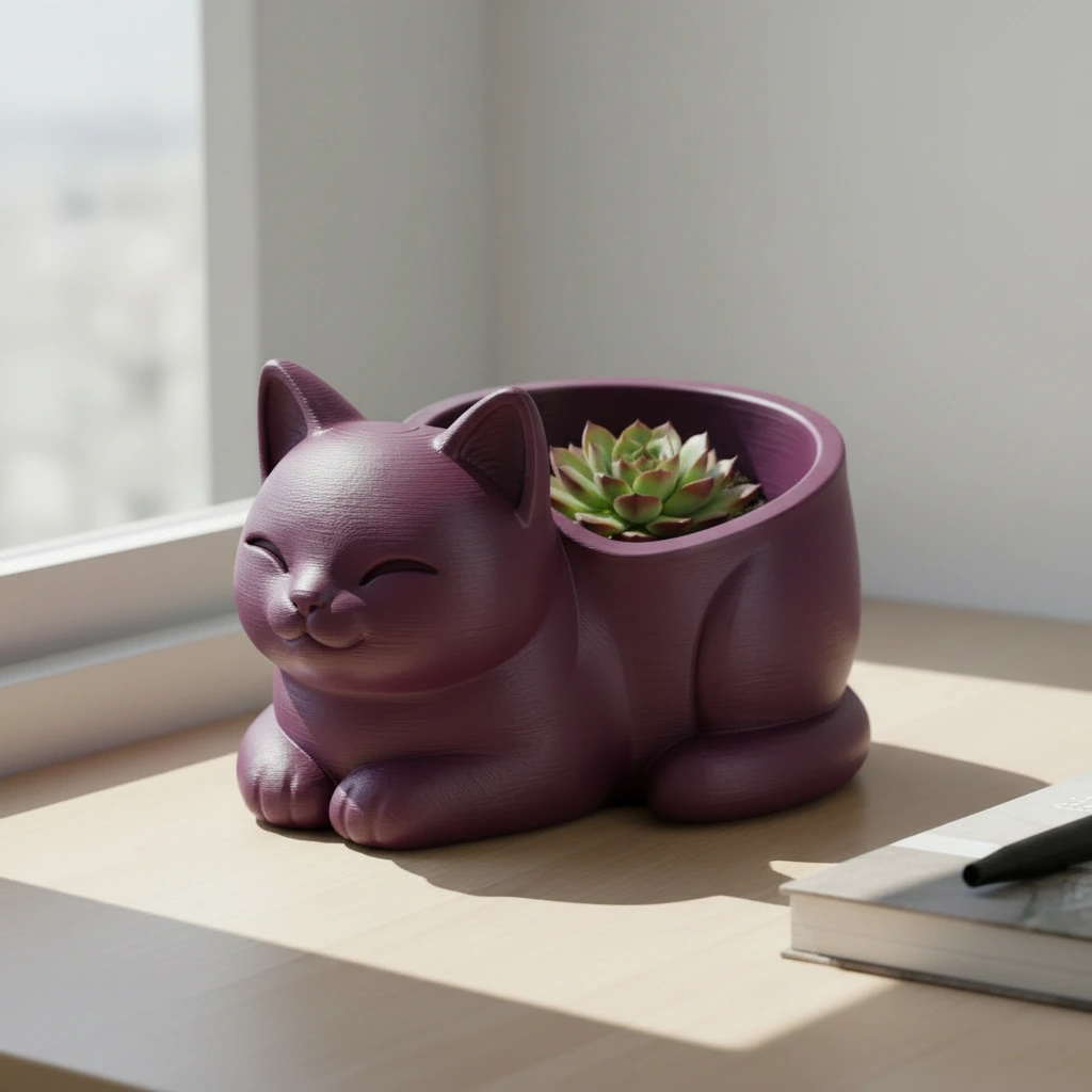 Mini Ghiveci Decorativ Forma Pisica, Suport Plante Mici Imprimat 3D - culoare Roșu, imprimare 3D Vibecraft