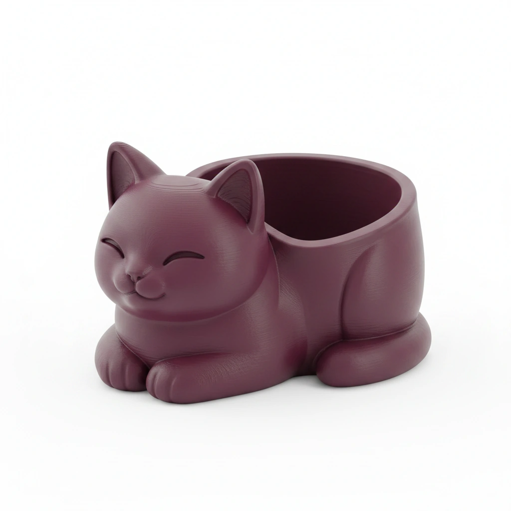 Mini Ghiveci Decorativ Forma Pisica, Suport Plante Mici Imprimat 3D - culoare Roșu, imprimare 3D Vibecraft