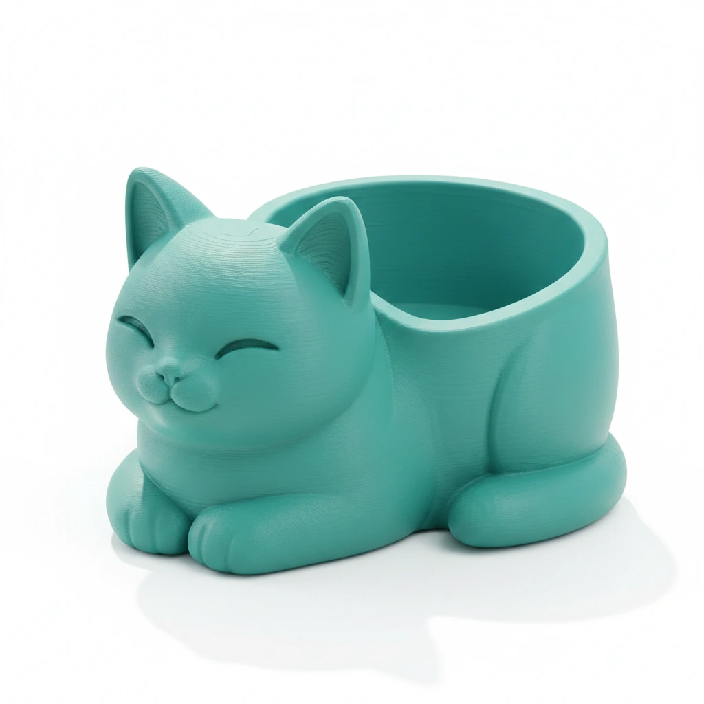 Mini Ghiveci Decorativ Forma Pisica, Suport Plante Mici Imprimat 3D - culoare Albastru verzui, imprimare 3D Vibecraft