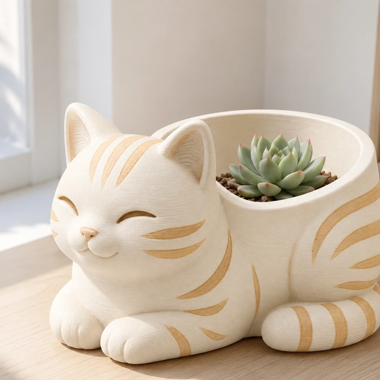 Mini Ghiveci Decorativ Forma Pisica, Suport Plante Mici Imprimat 3D - culoare Alb, produs imprimat 3D Vibecraft